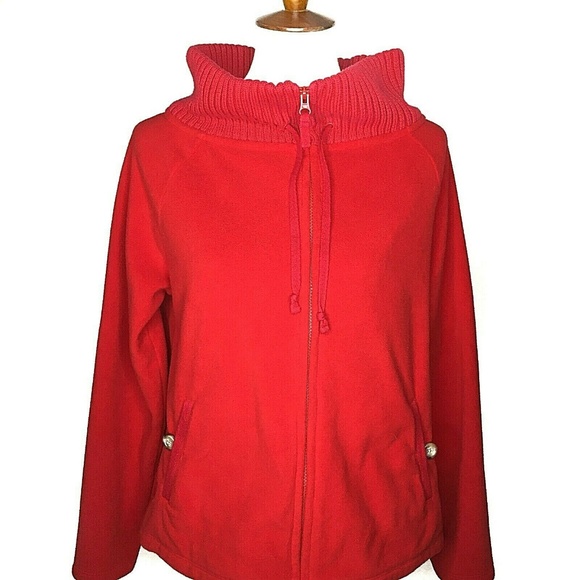 Land's End Full Zip Fleece Jacket Red Size Medium Pockets - Picture 1 of 8